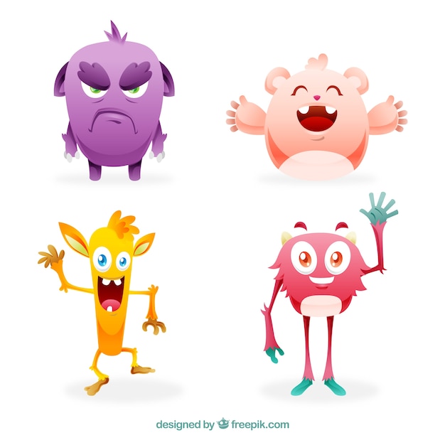 Colección de monstruos divertidos en estilo hecho a mano