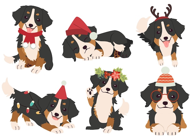 Vector la colección de montaña de bernese en muchas acciones por tema navideño.