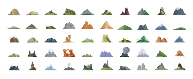 Vector colección de montañas, cerros y paisajes.