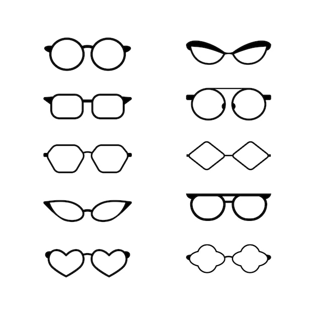 Colección de monturas de gafas de sol silueta Conjunto de monturas para gafas de moda Formas retro inusuales Vector