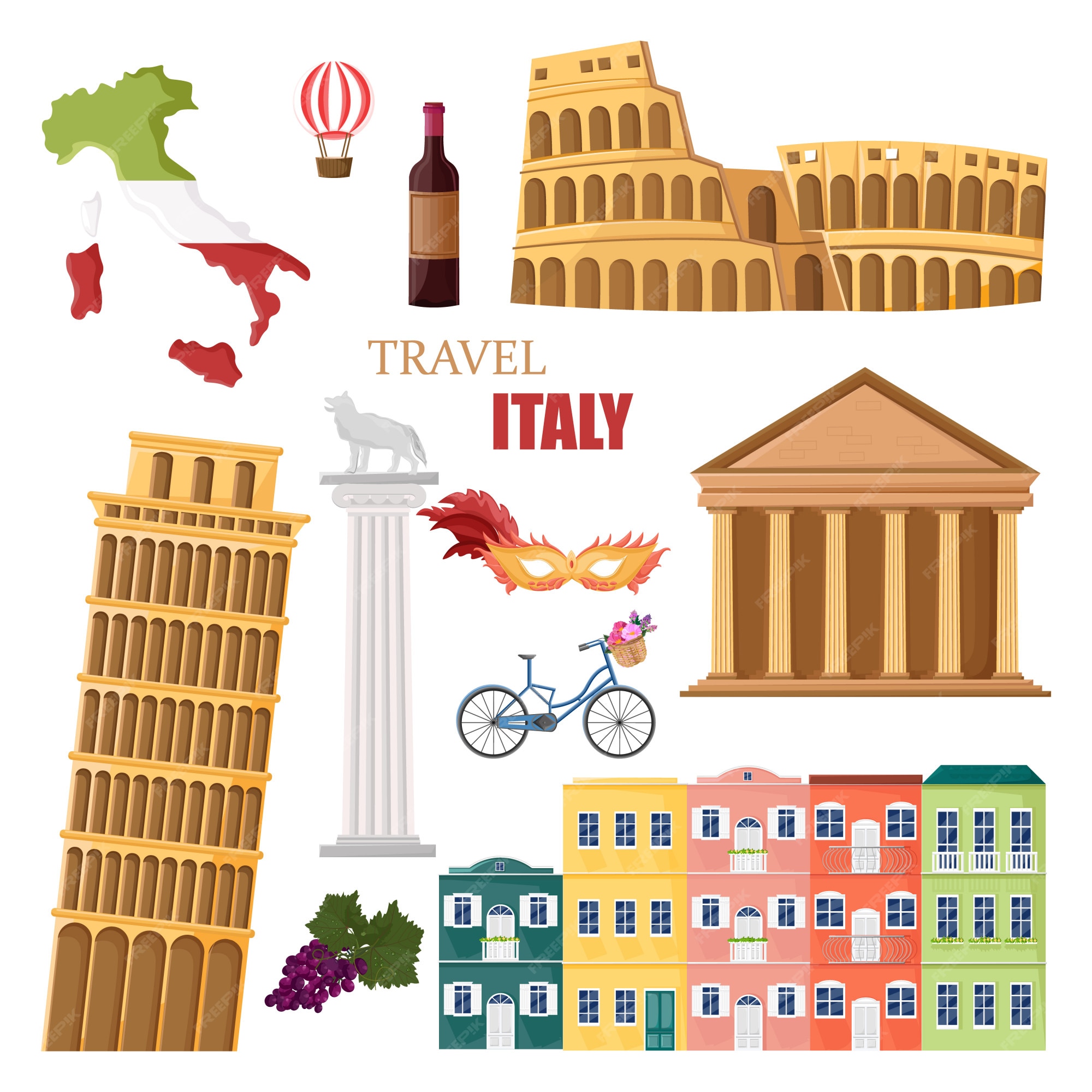 Colección de monumentos de viaje de italia | Vector Premium