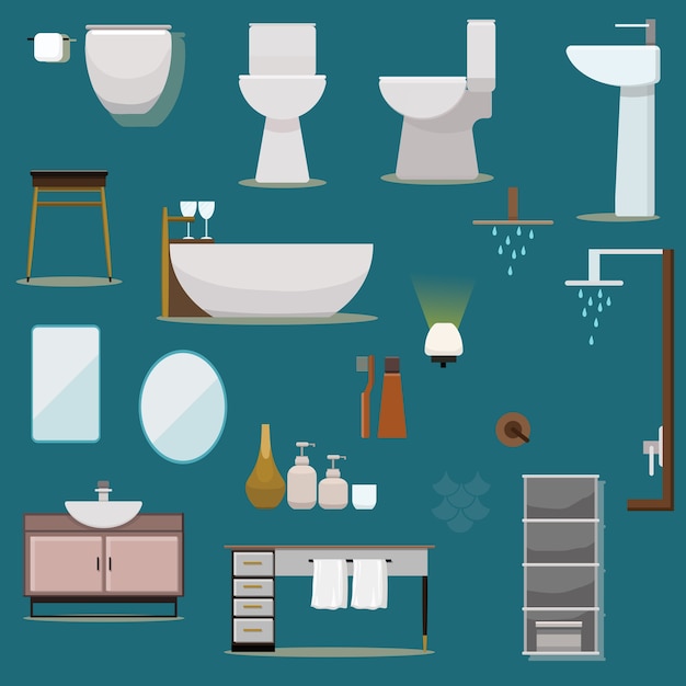 Vector colección de muebles de baño de diseño plano