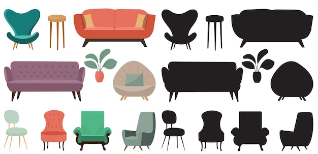 colección de muebles en vector de fondo blanco