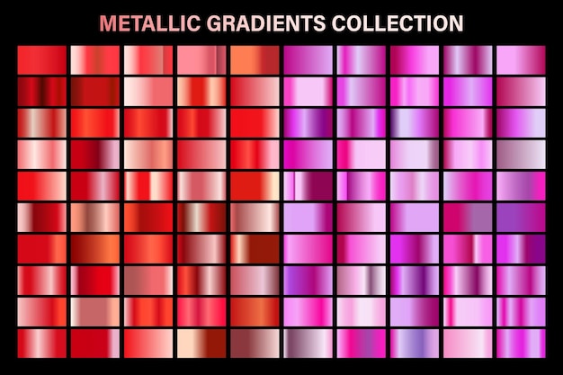 Colección de muestras de colores de alta calidad con textura de lámina metálica de gradiente brillante de rubí rosa y rojo