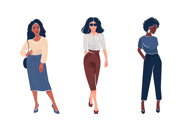 Colección de mujeres de negocios con estilo vector ilustración estilo plano aislado