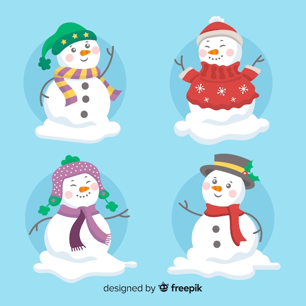 Colección de muñecos de nieve de navidad en diseño plano