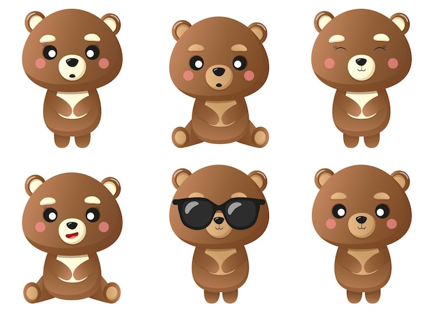 Vector colección de muñecos de peluche de dibujos animados con gafas de sol