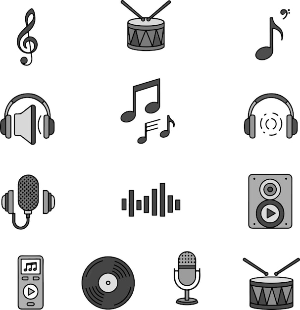 Colección de música y conjunto de íconos de audio