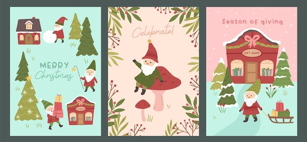 Colección de Navidad de Invierno Polo Norte de los elfos paisaje cartel de ilustración vectorial