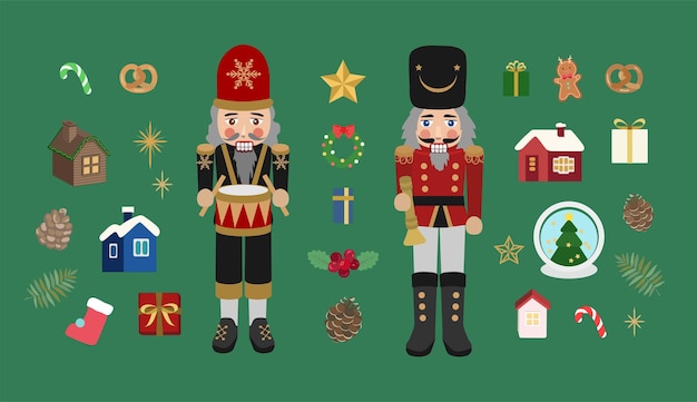 Colección navideña con símbolos tradicionales navideños y elementos decorativos