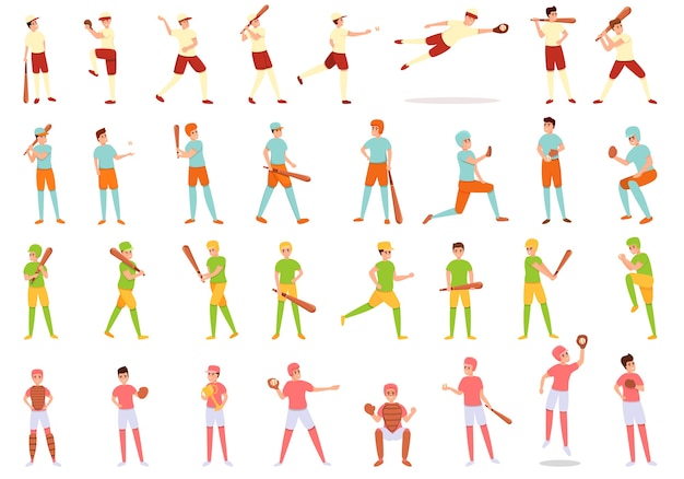 colección de niños jugando béisbol iconos