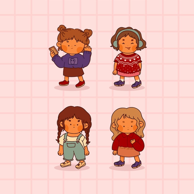 Colección de niños lindos con moda aislada en rosa