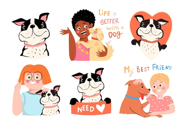 colección de niños y perros amor y abrazos con cachorros, niños, dueños de perros y amistad con perros