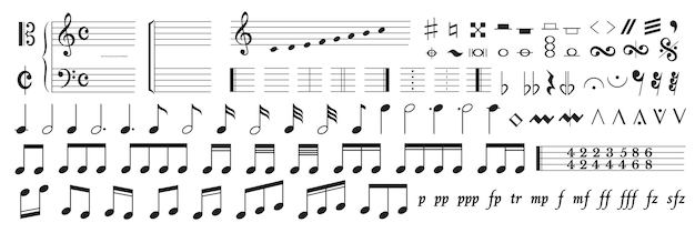 Colección de notación musical y símbolos para compositores