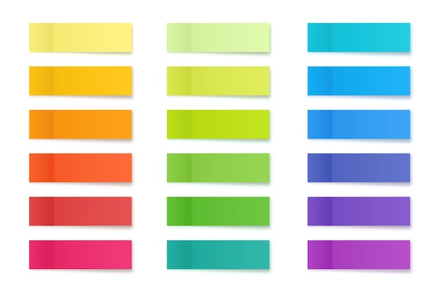Colección de notas adhesivas realistas, pegatinas de notas coloridas, hojas de papel adhesivo vectorial