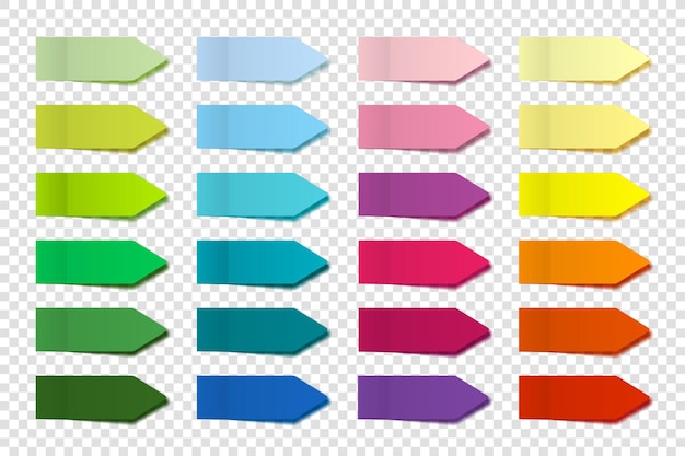 Colección de notas pegajosas realistas pestañas de bandera de flecha sticker de notas coloridas hojas de papel pegajosas.