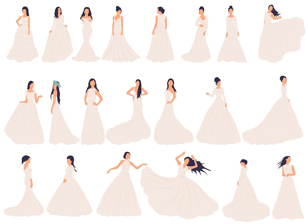 Colección de novia en vector aislado de estilo plano