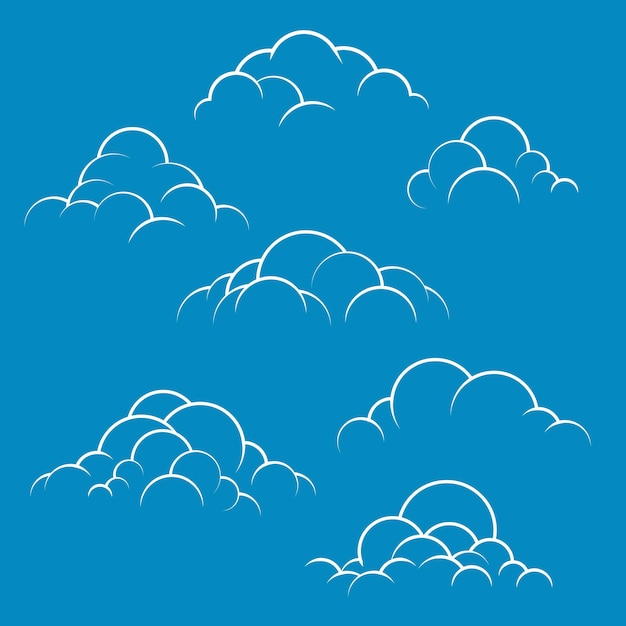 colección de nubes de contorno dibujado a mano