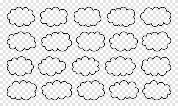 una colección de nubes en un fondo transparente