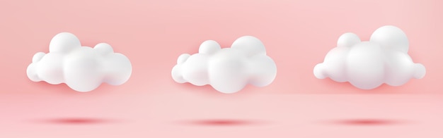 Vector colección de nubes lindas 3d en fondo de escena rosa pastel