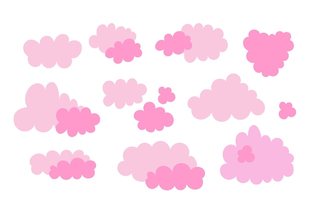 Colección de nubes rosadas conjunto de nubes icono vector conjunto de diferentes formas colecciones de nubes vector