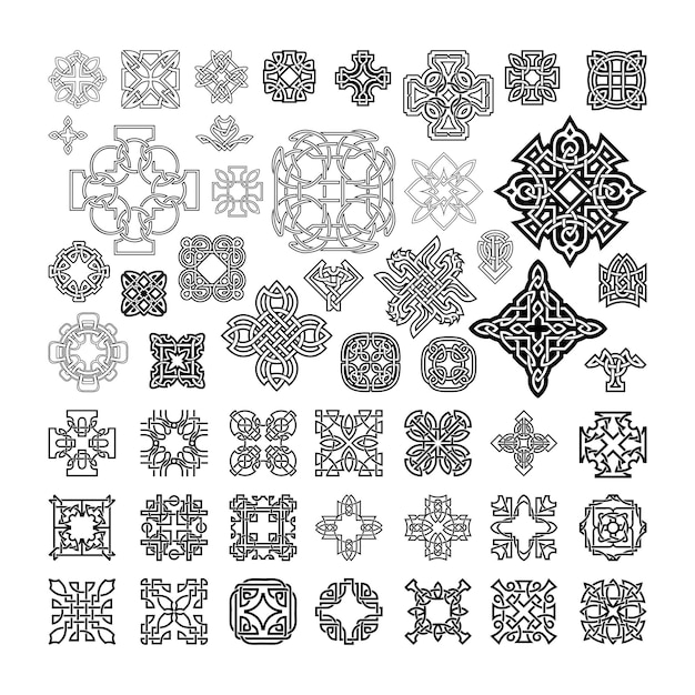Colección de nudos celtas en blanco y negro. Patrones con nudos interminables al estilo gótico. patrones escandinavos.