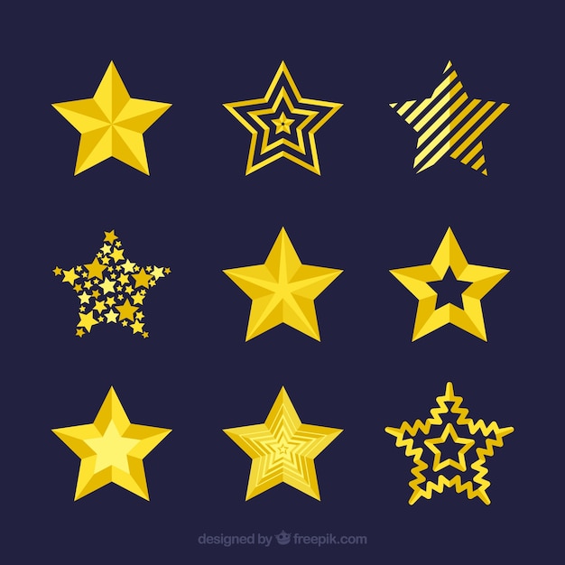 Colección de nueve estrellas amarillas