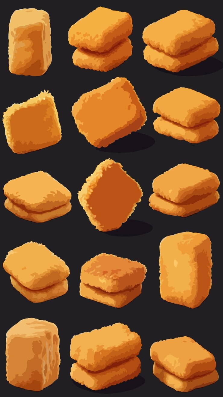 Vector una colección de nuggets de pollo dibujo animado obra de arte ilustración vector