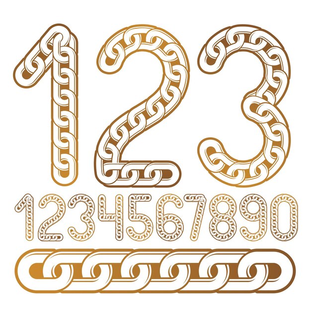Colección de números comerciales de moda, numeración vectorial. Creado usando un eslabón de cadena conectado.