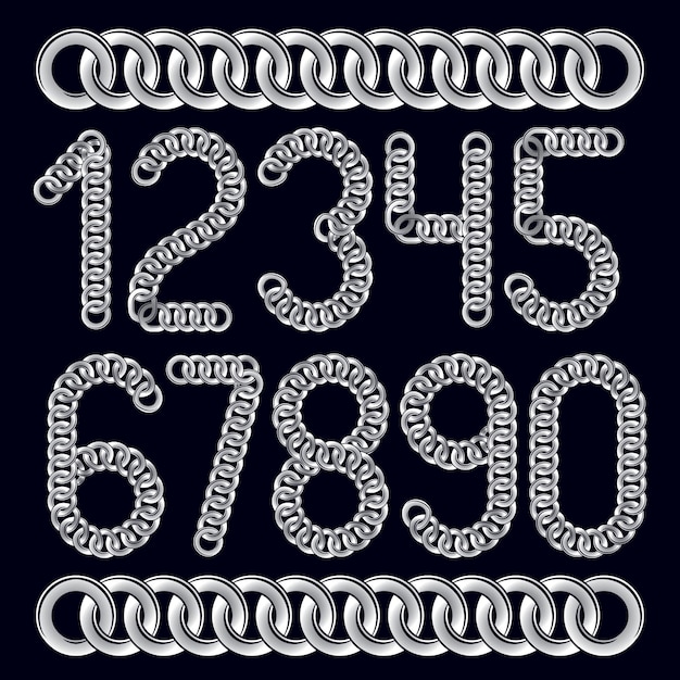 Colección de números de moda, numeración vectorial. Creado con eslabón de cadena conectado de metal.