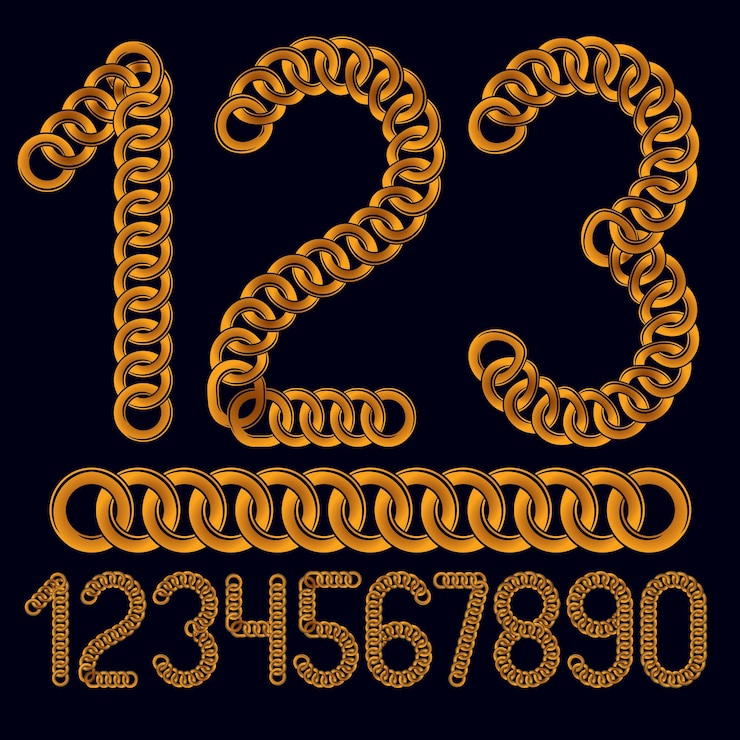 Vector colección de números de moda, numeración vectorial. realizado con cadena de hierro, conexión eslabonada.
