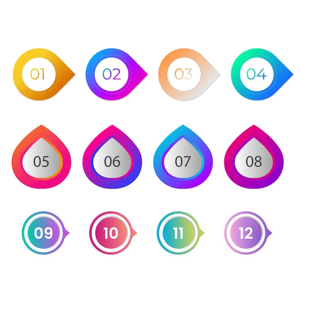 Colección de números de viñetas coloridas con vector libre de degradado
