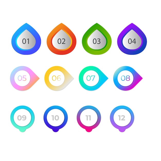 Colección de números de viñetas coloridas con vector libre de degradado