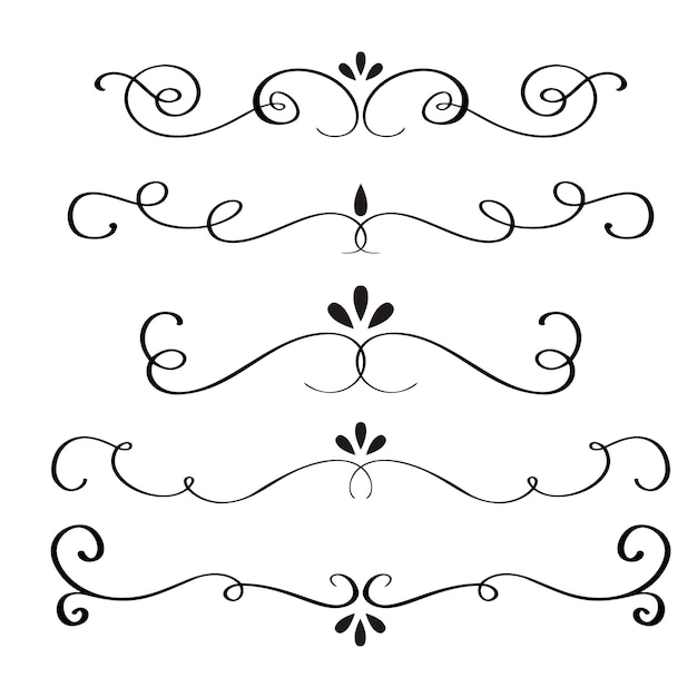 Colección o conjunto de florituras caligráficas de estilo vintage. Ilustración vectorial