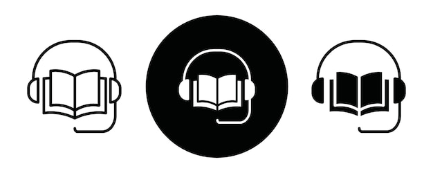 Colección o conjunto de iconos de contorno de audiolibro Arte de líneas vectoriales delgadas