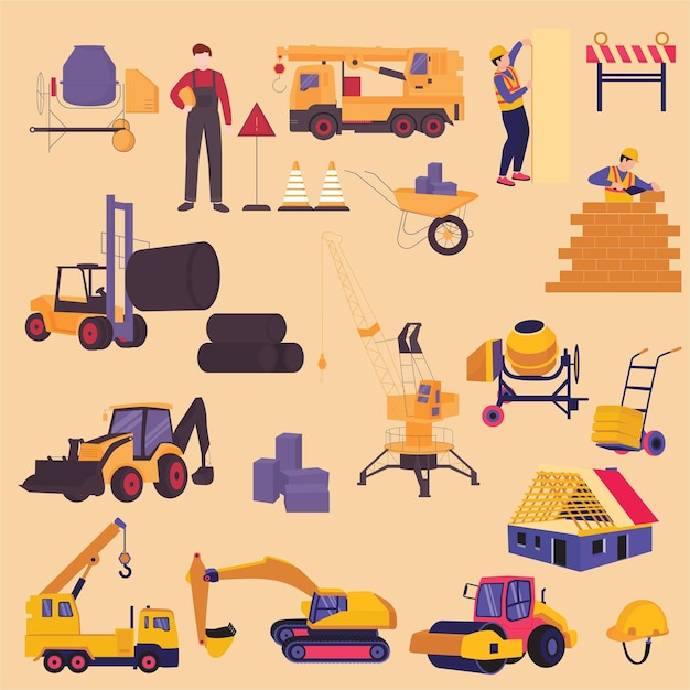 Colección de objetos de construcción y arte de la gente
