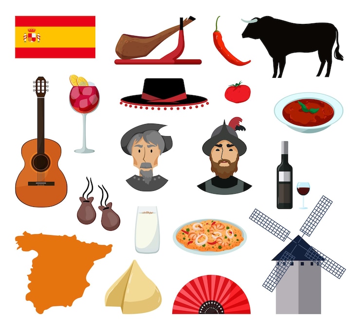 Vector colección de objetos de españa