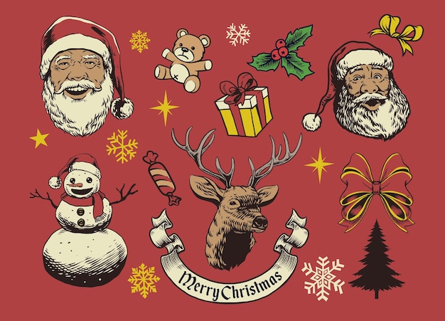 Colección de objetos y personajes de Navidad dibujados a mano
