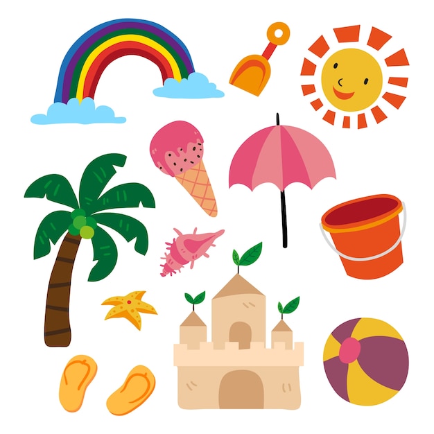 colección de objetos de playa