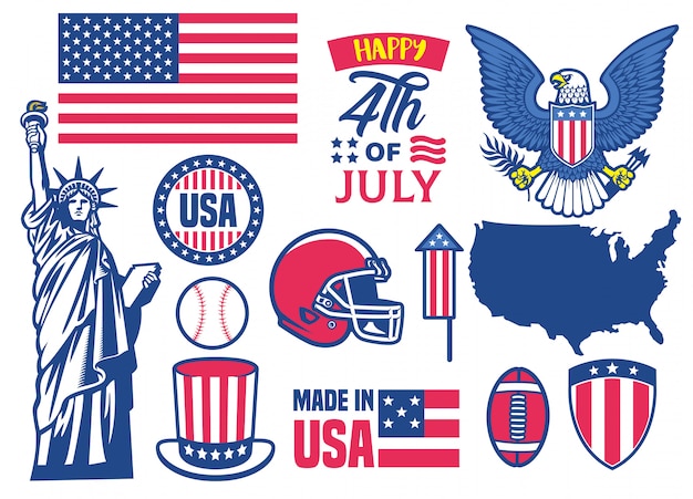 Colección de objetos USA en set.