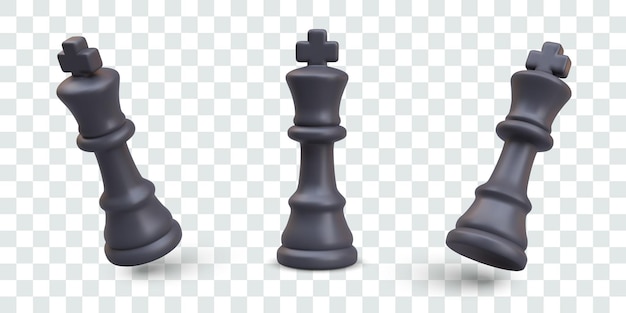 Colección de objetos vectoriales de reyes de ajedrez negros desde diferentes ángulos