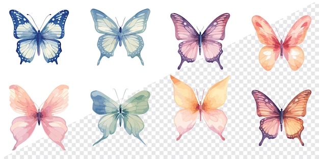 Colección de ocho mariposas vectoriales mariposa acuarela png clipart