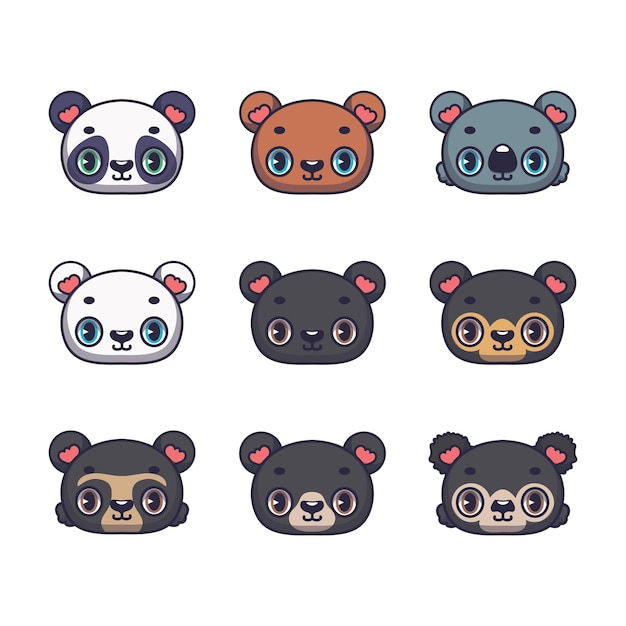Vector colección de ocho osos lindos diferentes y un koala