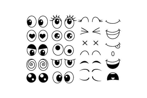 Colección de ojos y expresiones de dibujos animados icono vectorial