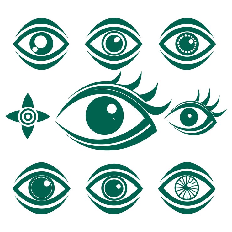 Vector una colección de ojos y símbolos en un fondo blanco