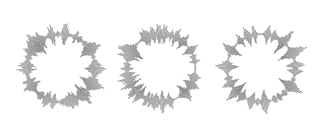 Colección de ondas de sonido radial Conjunto de barras de ecualizador de música redonda Paquete de gráficos de audio negro Resumen