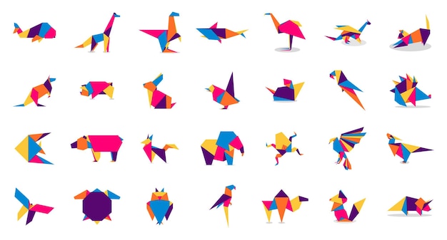 Colección de origami animal Vector de origami animal Diseño de logotipo de animales abstractos Origami animal Ilustración vectorial