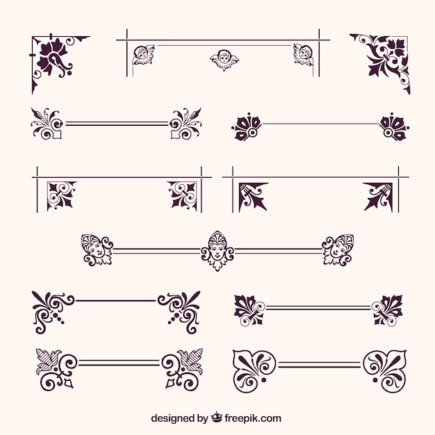 Vector colección de ornamentos morados