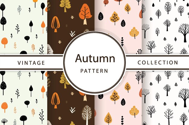 Colección de otoño vintage Una sinfonía de árboles y hojas en colores vibrantes