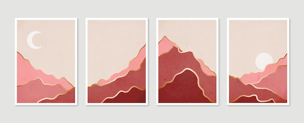 Vector colección de paisajes de estética contemporánea de montaña abstracta. impresión de arte minimalista moderno